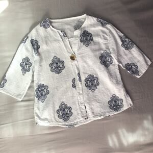 Lagenlook Tunic Top 100% Cotton Sz L Made in Italy White Artsy Peasant Vacation